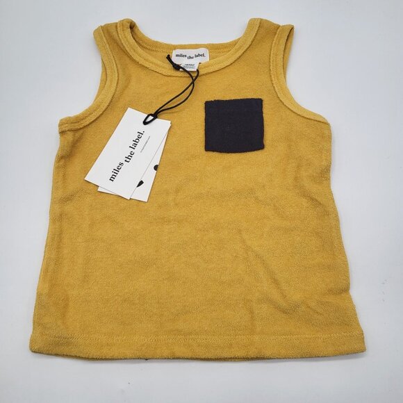 MILES THE LABEL Baby Terry Tank Top and Shorts Outfit Yellow Blue NWT - Picture 2 of 8